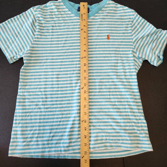 Polo Ralph Lauren‎ V-Neck T-Shirt Girls Large Striped Turquoise White Stripe EUC - Picture 8 of 9